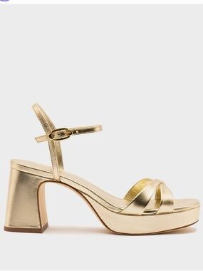 LARROUDE NWOT Bianca Low Sandal In Gold Platina Metallic Leather